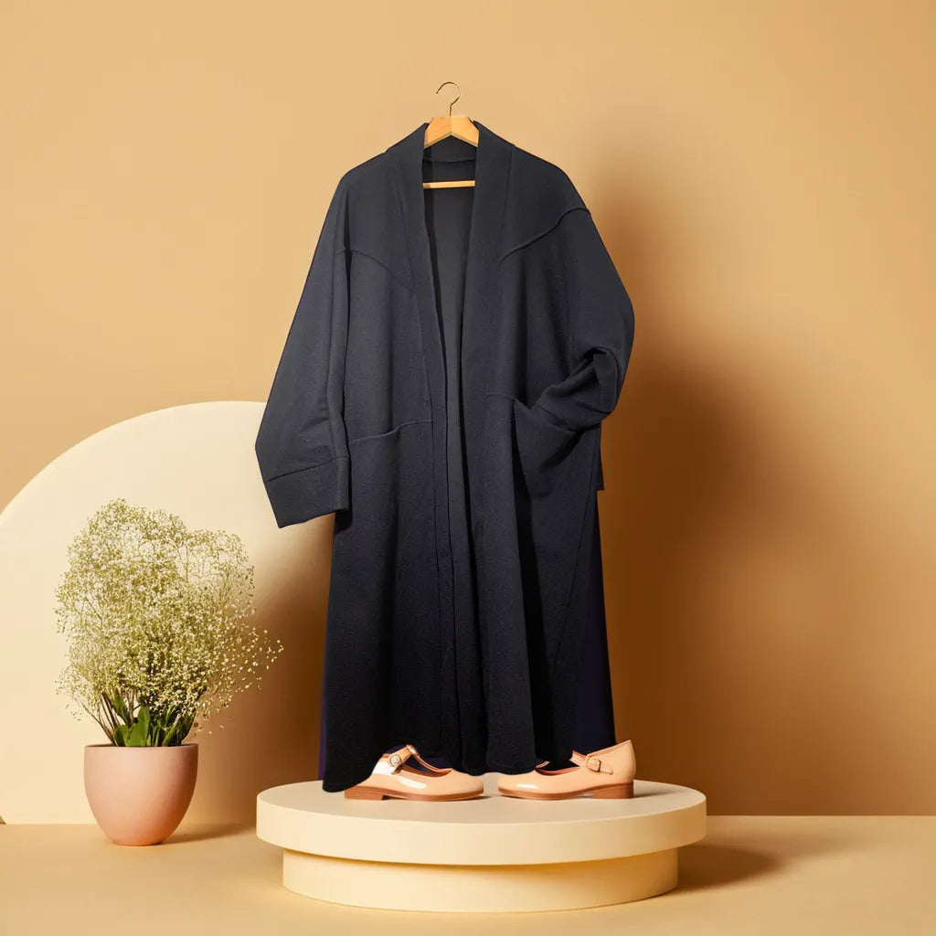 Manteau long oversize en laine – Bleu nuit