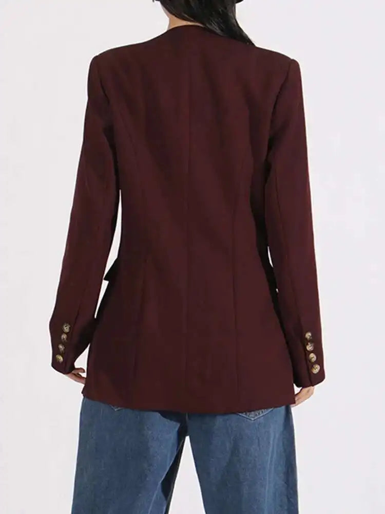 Blazer asymétrique à taille ceinturée, design unique et tendance pour le printemps