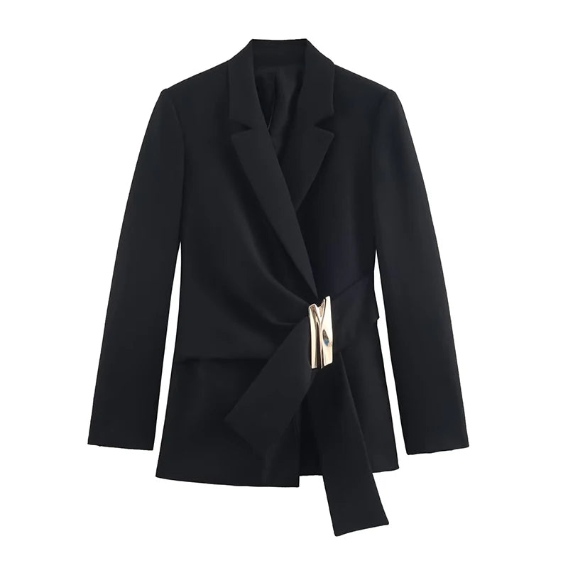 Blazer femme automne, manteau tendance avec décoration boucle, manches longues. Veste extérieure chic pour femme
