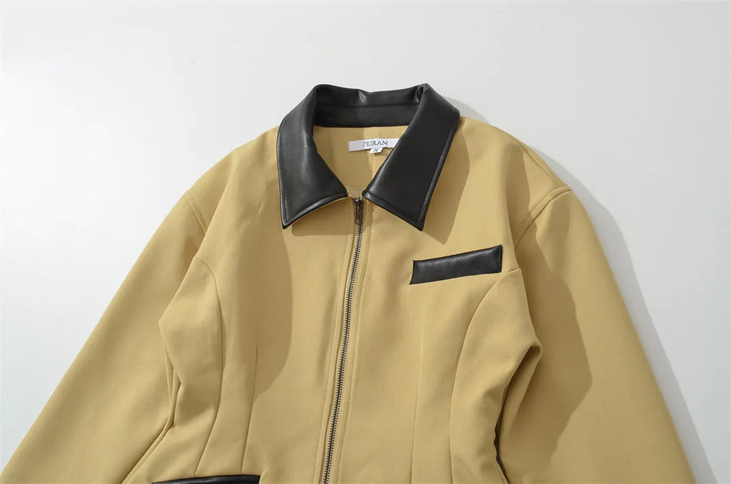 Veste femme unie, décontractée, à col à revers, avec fermeture zippée et poches, coupe cintrée, confortable, élégante, premium, style rétro