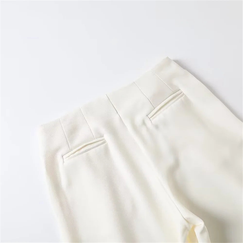 Blazer femme à manches longues avec ceinture polyvalente + pantalon plissé taille haute tendance – Style décontracté et moderne.