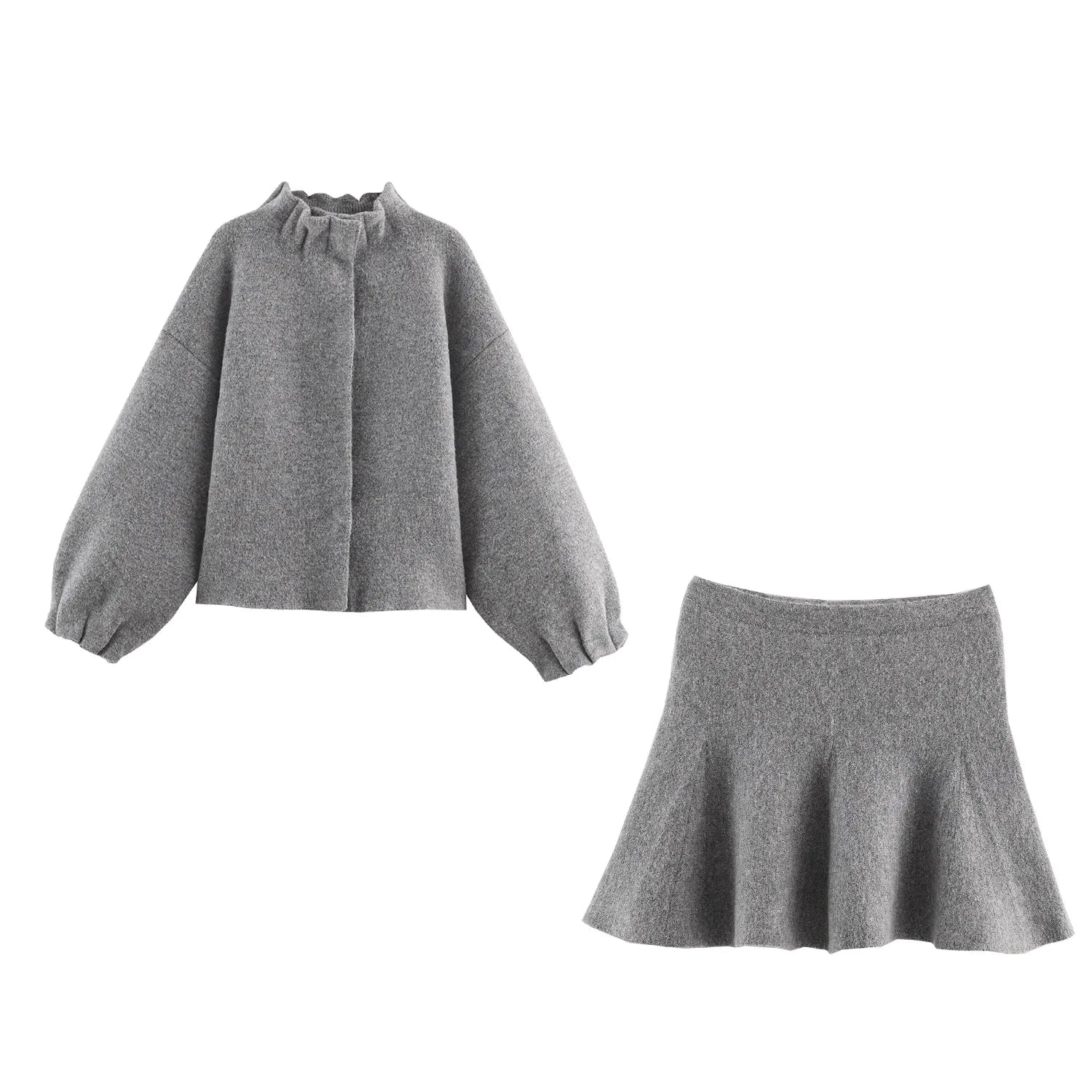 Ensemble jupe & pull gris texturé - chic d'automne