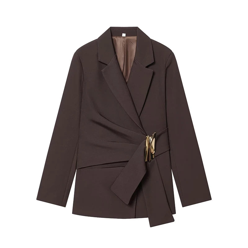 Blazer femme automne, manteau tendance avec décoration boucle, manches longues. Veste extérieure chic pour femme