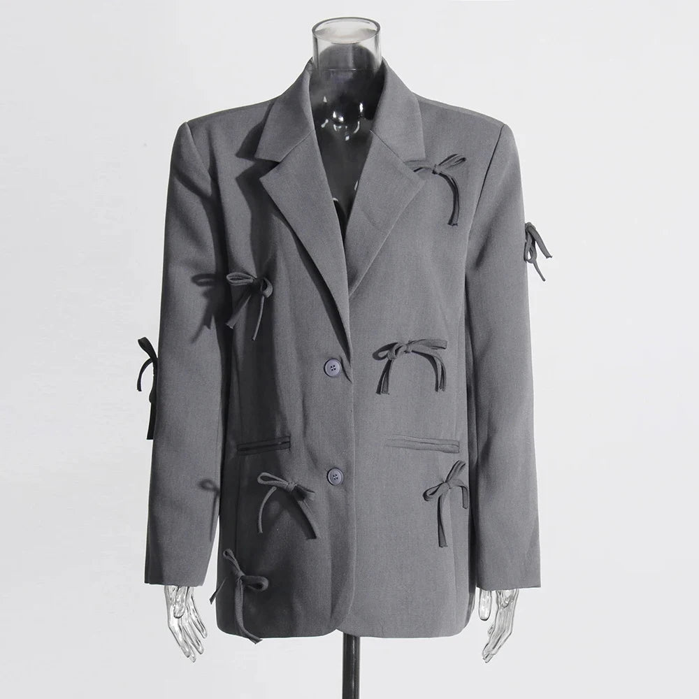 Blazer femme patchwork à nœuds, chic et raffiné pour toutes occasions