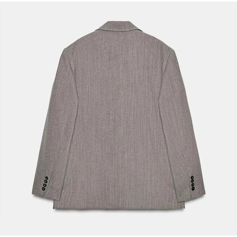 Blazer femme élégant à un bouton, mode, coupe ample avec fente, col à revers, manches longues, manteau gris