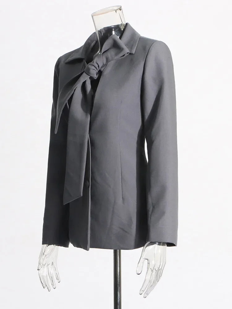 Blazer élégant à patchwork et nœuds, chic et féminin pour toutes occasions