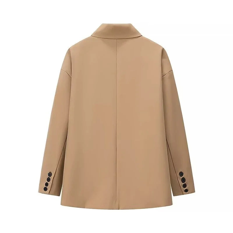 Manteau blazer uni pour femme, col à revers, manches longues, avec poches, fermeture un bouton