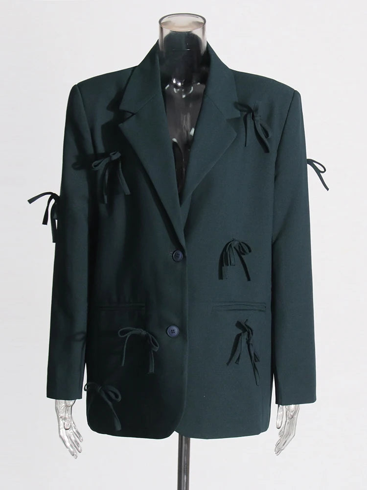 Blazer femme patchwork à nœuds, chic et raffiné pour toutes occasions