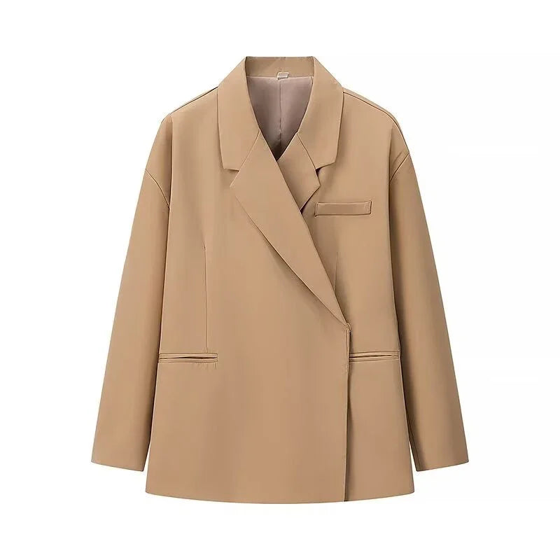 Manteau blazer uni pour femme, col à revers, manches longues, avec poches, fermeture un bouton