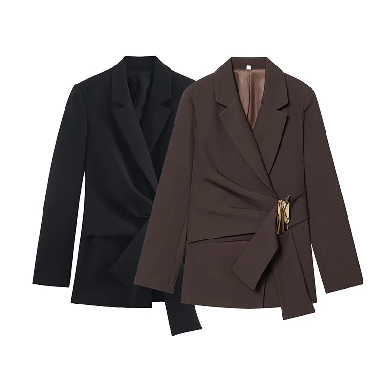 Blazer femme automne, manteau tendance avec décoration boucle, manches longues. Veste extérieure chic pour femme