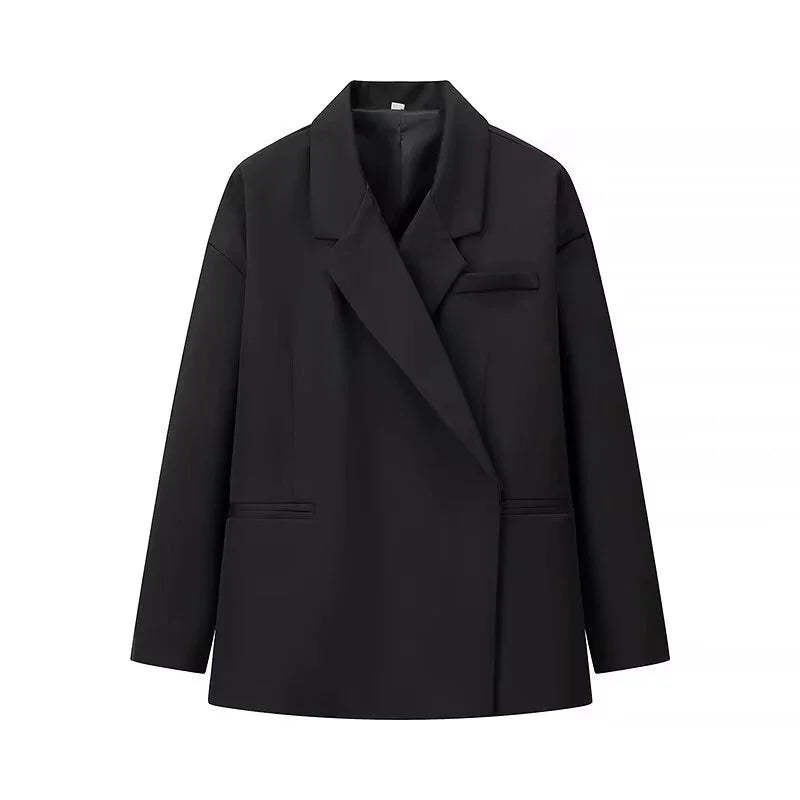 Manteau blazer uni pour femme, col à revers, manches longues, avec poches, fermeture un bouton