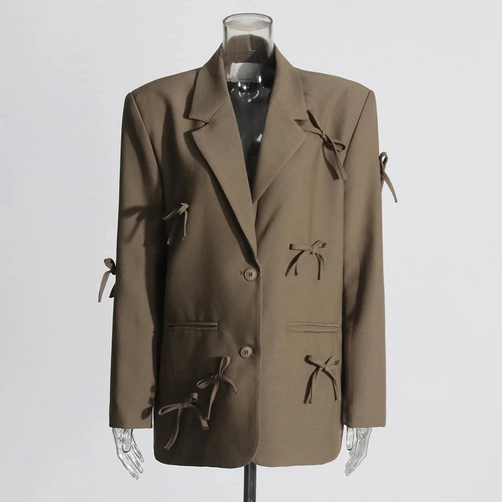 Blazer femme patchwork à nœuds, chic et raffiné pour toutes occasions