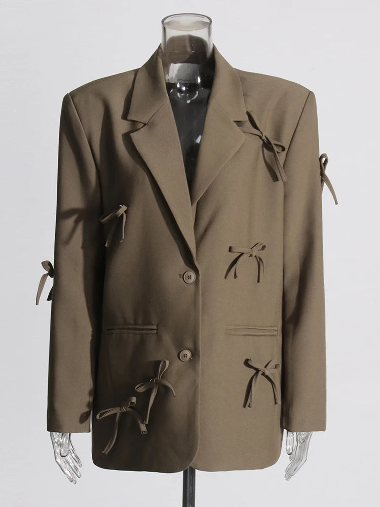 Blazer femme patchwork à nœuds, chic et raffiné pour toutes occasions