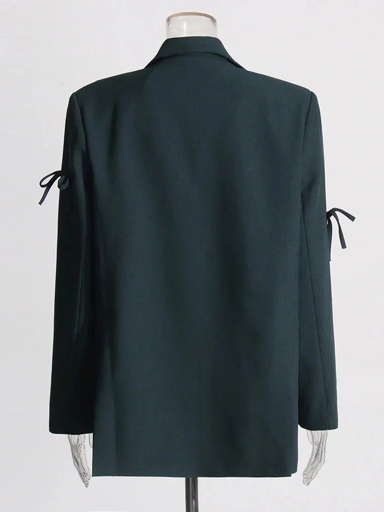 Blazer femme patchwork à nœuds, chic et raffiné pour toutes occasions