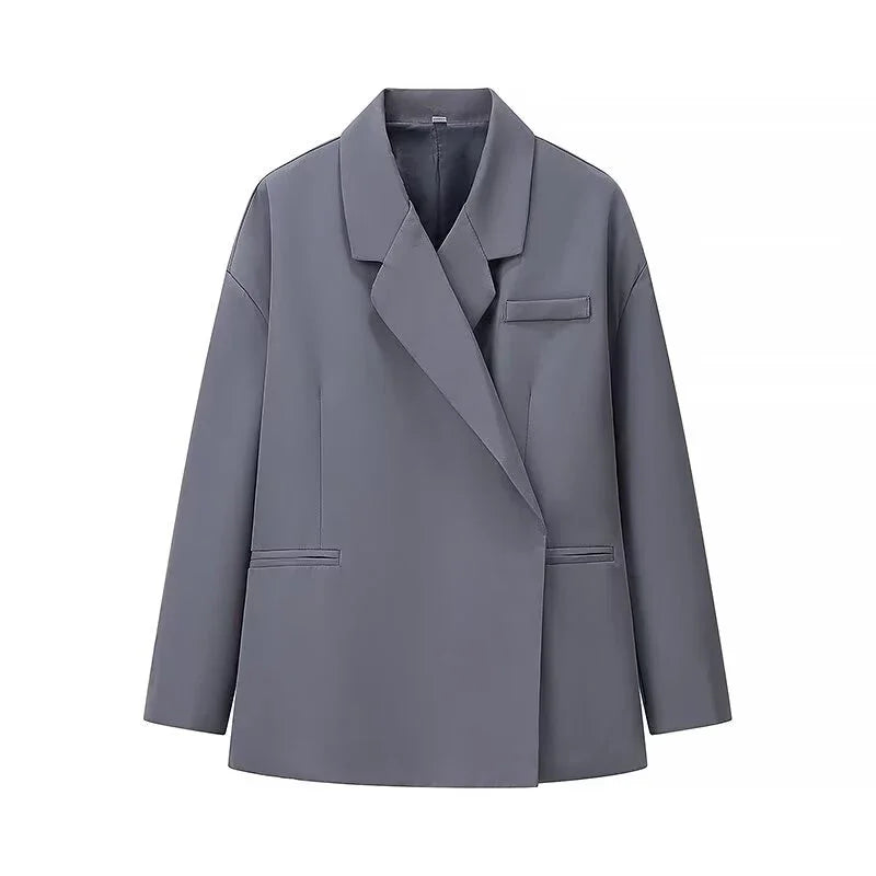 Manteau blazer uni pour femme, col à revers, manches longues, avec poches, fermeture un bouton