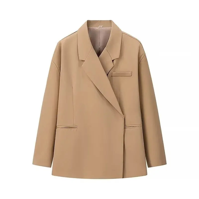 Manteau blazer uni pour femme, col à revers, manches longues, avec poches, fermeture un bouton