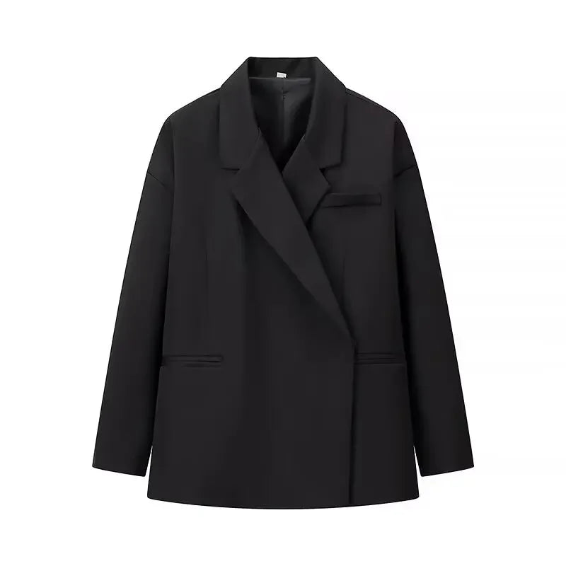 Manteau blazer uni pour femme, col à revers, manches longues, avec poches, fermeture un bouton