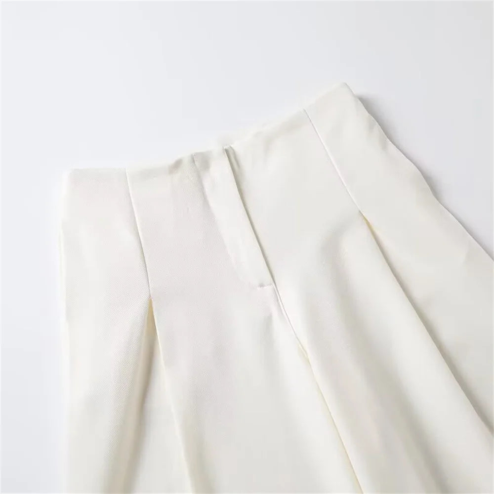 Blazer femme à manches longues avec ceinture polyvalente + pantalon plissé taille haute tendance – Style décontracté et moderne.