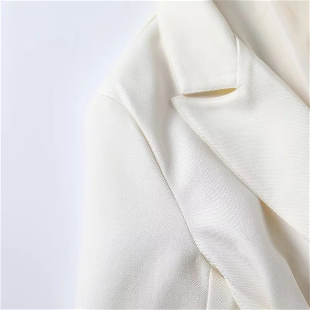 Blazer femme à manches longues avec ceinture polyvalente + pantalon plissé taille haute tendance – Style décontracté et moderne.