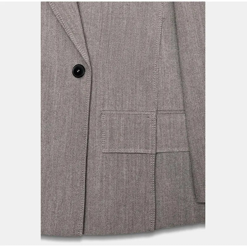 Blazer femme élégant à un bouton, mode, coupe ample avec fente, col à revers, manches longues, manteau gris