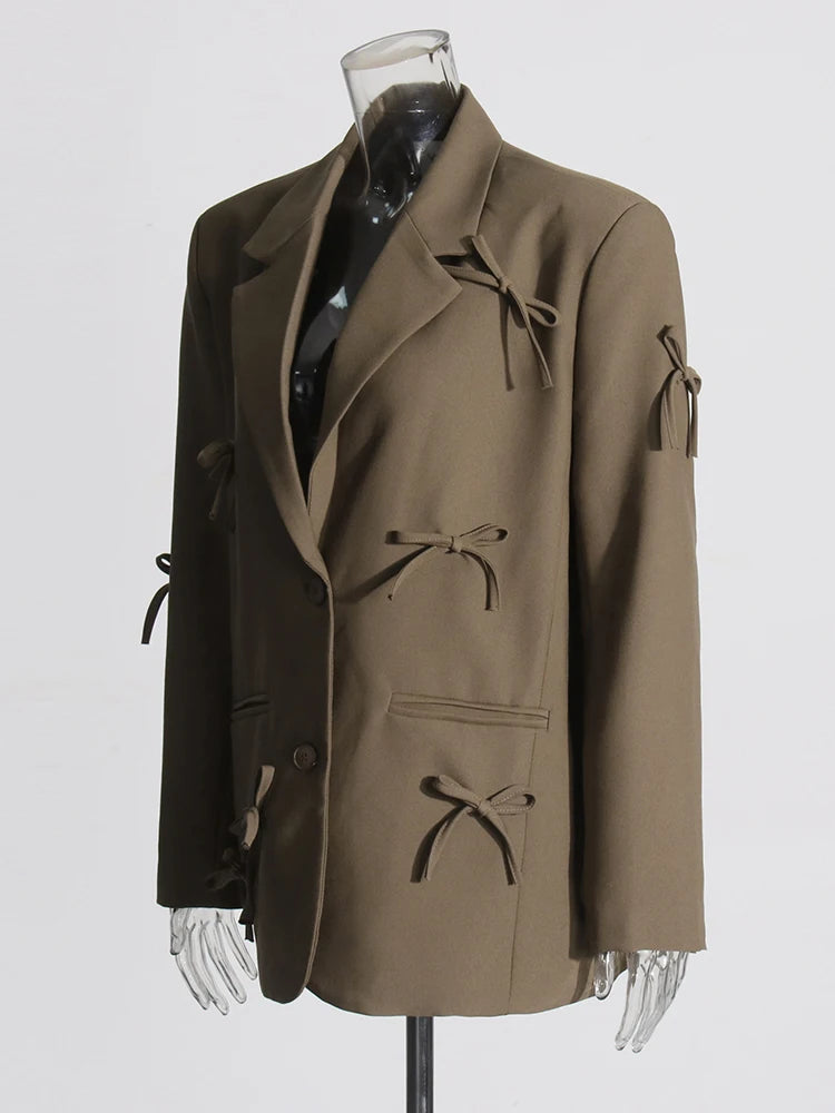 Blazer femme patchwork à nœuds, chic et raffiné pour toutes occasions