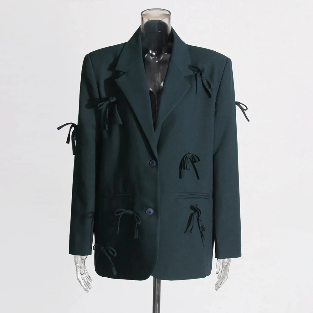 Blazer femme patchwork à nœuds, chic et raffiné pour toutes occasions