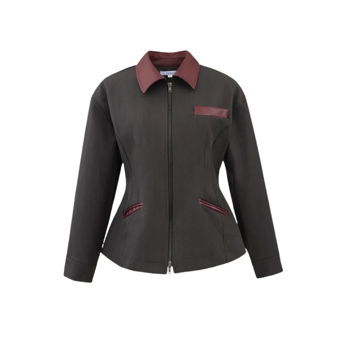 Veste femme unie, décontractée, à col à revers, avec fermeture zippée et poches, coupe cintrée, confortable, élégante, premium, style rétro