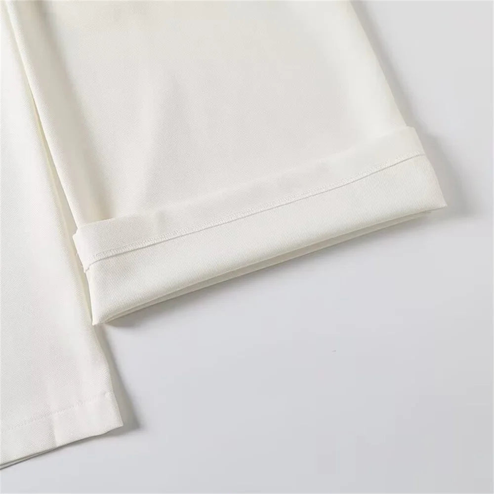 Blazer femme à manches longues avec ceinture polyvalente + pantalon plissé taille haute tendance – Style décontracté et moderne.