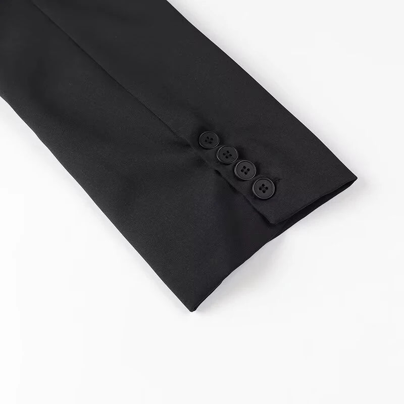 Manteau blazer uni pour femme, col à revers, manches longues, avec poches, fermeture un bouton