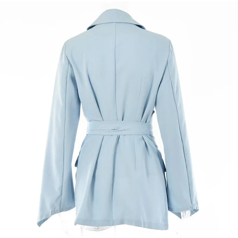 Ensemble mode pour femme : blazer ceinturé et pantalon. Manteau de costume uni avec col à revers, coupe slim, pantalon long