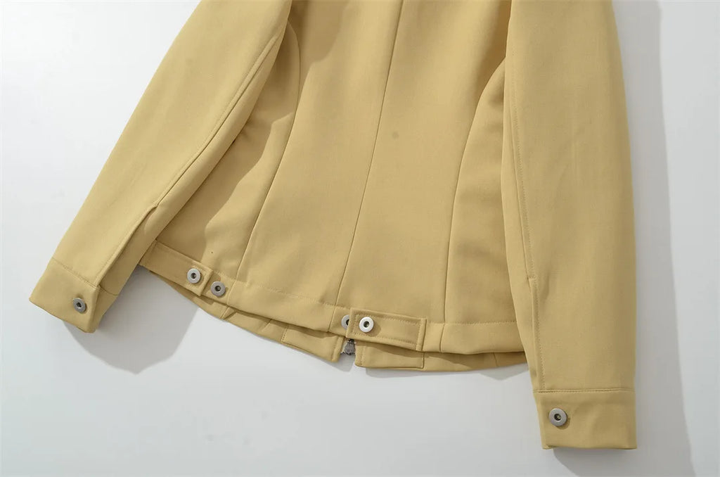 Veste femme unie, décontractée, à col à revers, avec fermeture zippée et poches, coupe cintrée, confortable, élégante, premium, style rétro