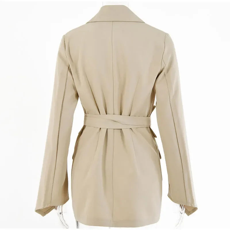 Ensemble mode pour femme : blazer ceinturé et pantalon. Manteau de costume uni avec col à revers, coupe slim, pantalon long