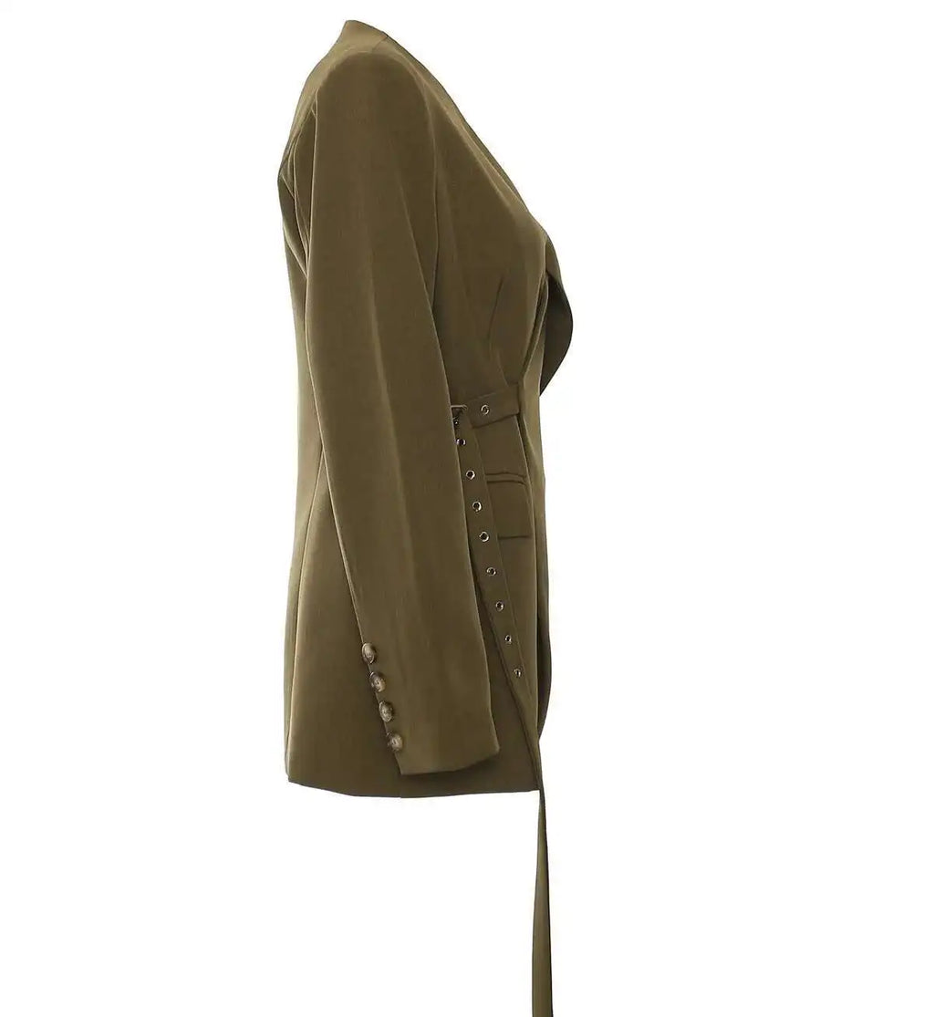 Blazer asymétrique à taille ceinturée, design unique et tendance pour le printemps