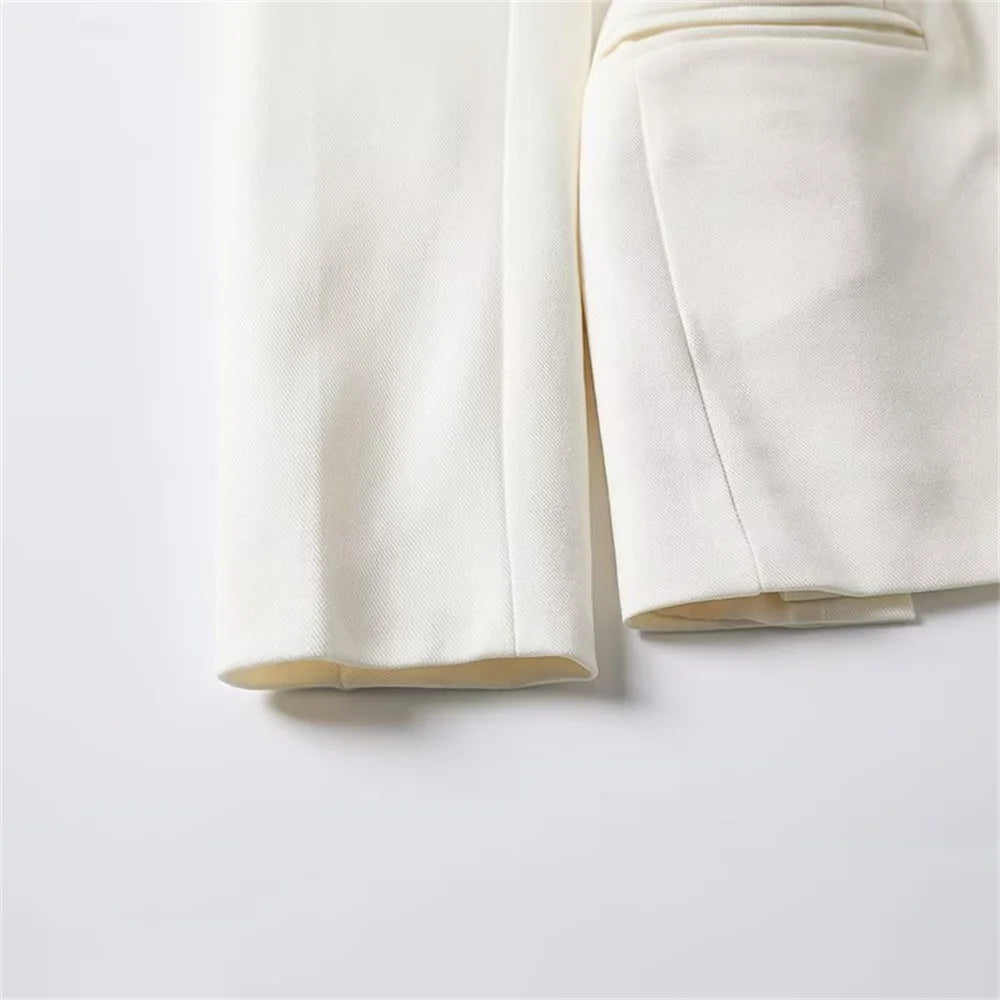 Blazer femme à manches longues avec ceinture polyvalente + pantalon plissé taille haute tendance – Style décontracté et moderne.