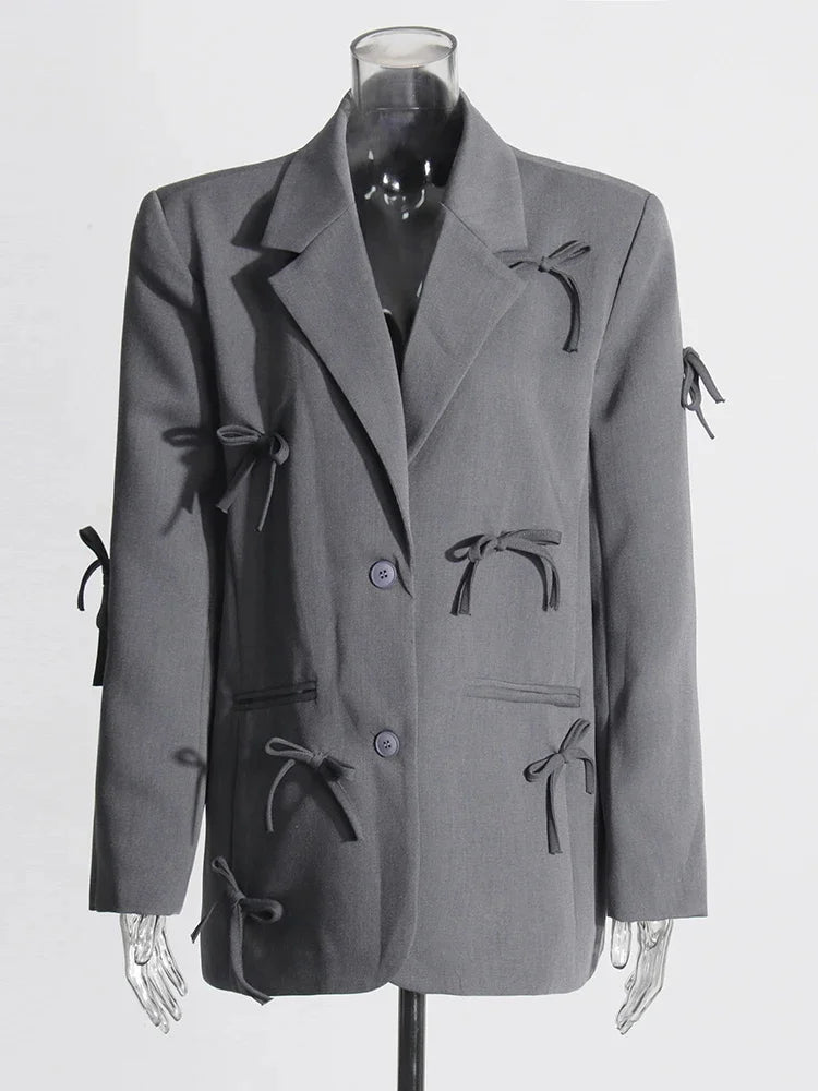 Blazer femme patchwork à nœuds, chic et raffiné pour toutes occasions