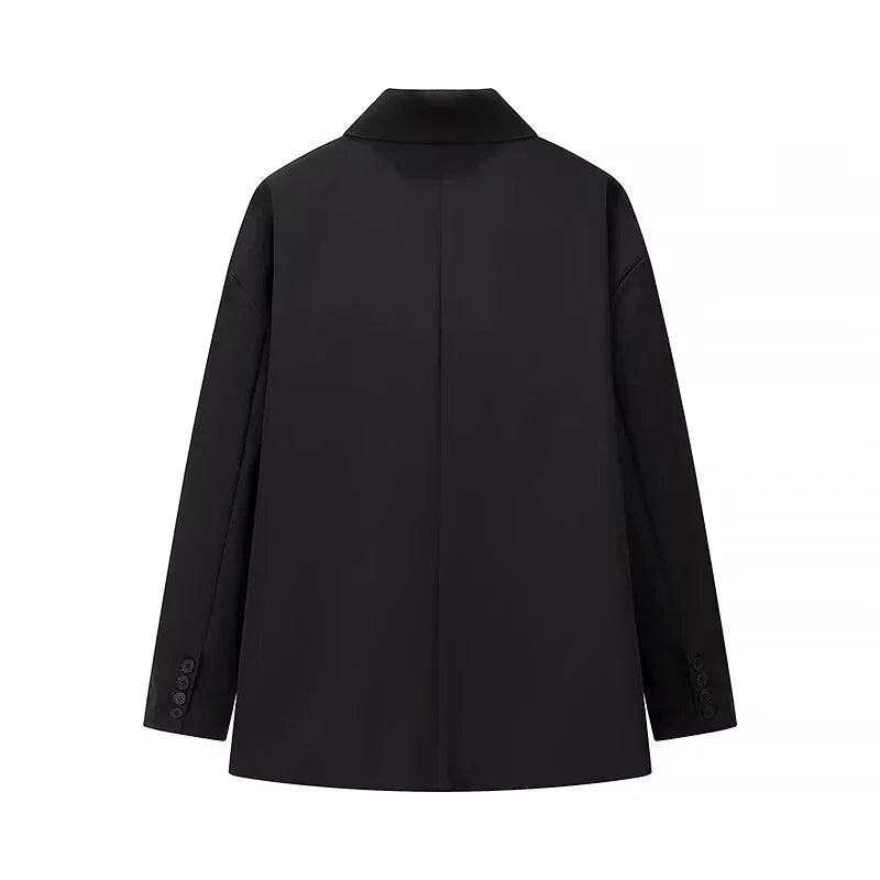 Manteau blazer uni pour femme, col à revers, manches longues, avec poches, fermeture un bouton