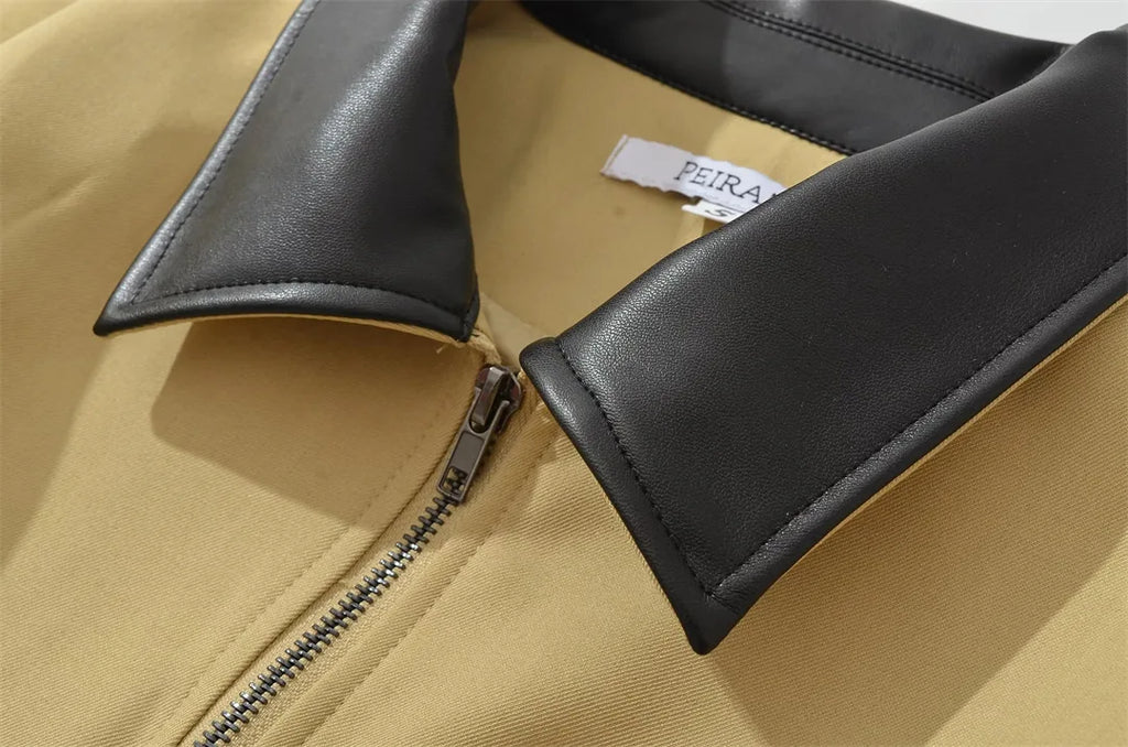 Veste femme unie, décontractée, à col à revers, avec fermeture zippée et poches, coupe cintrée, confortable, élégante, premium, style rétro