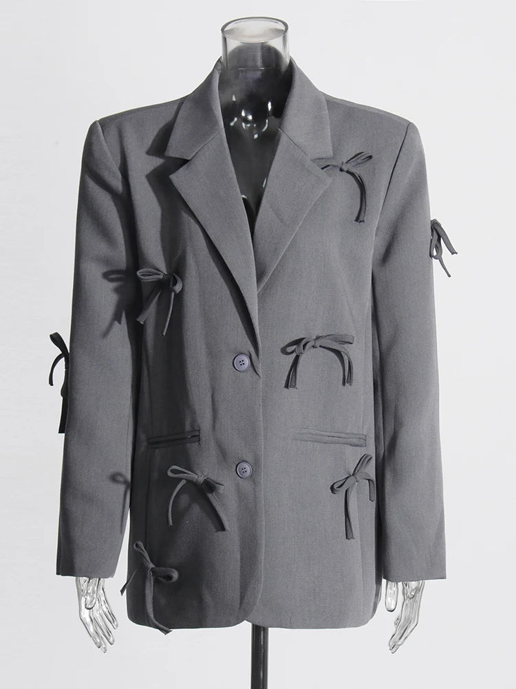 Blazer femme patchwork à nœuds, chic et raffiné pour toutes occasions