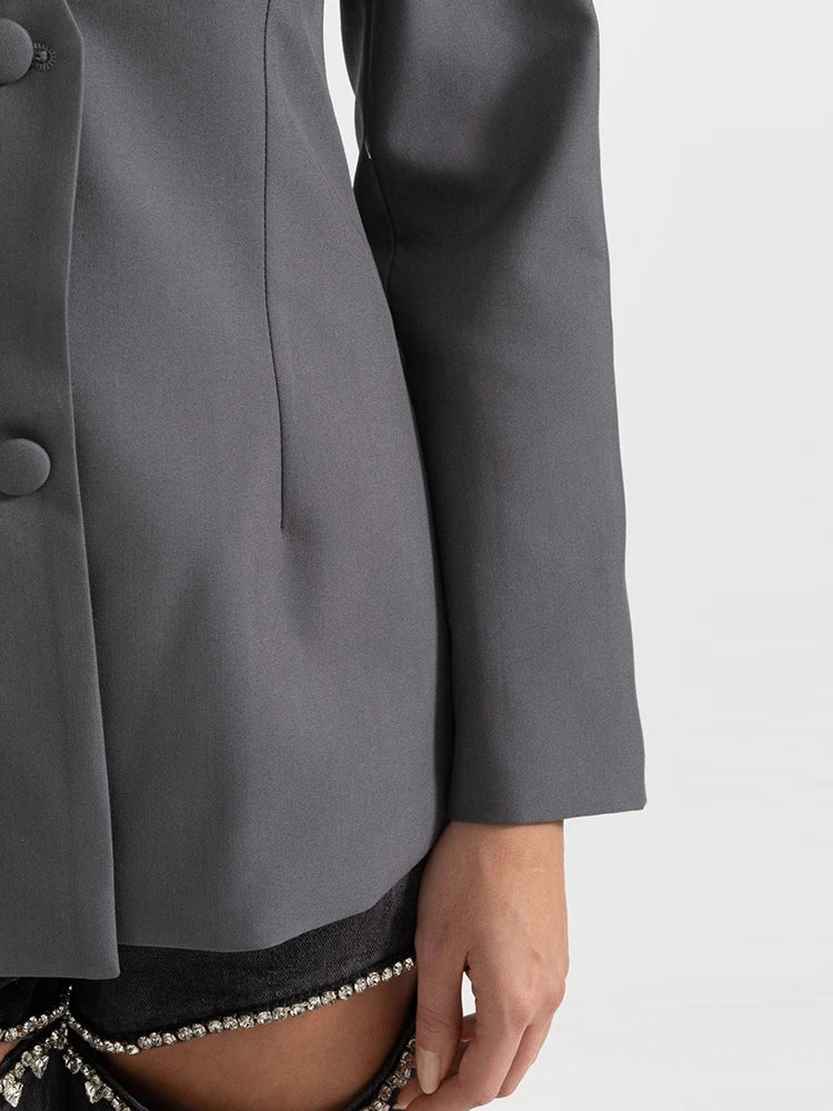 Blazer élégant à patchwork et nœuds, chic et féminin pour toutes occasions