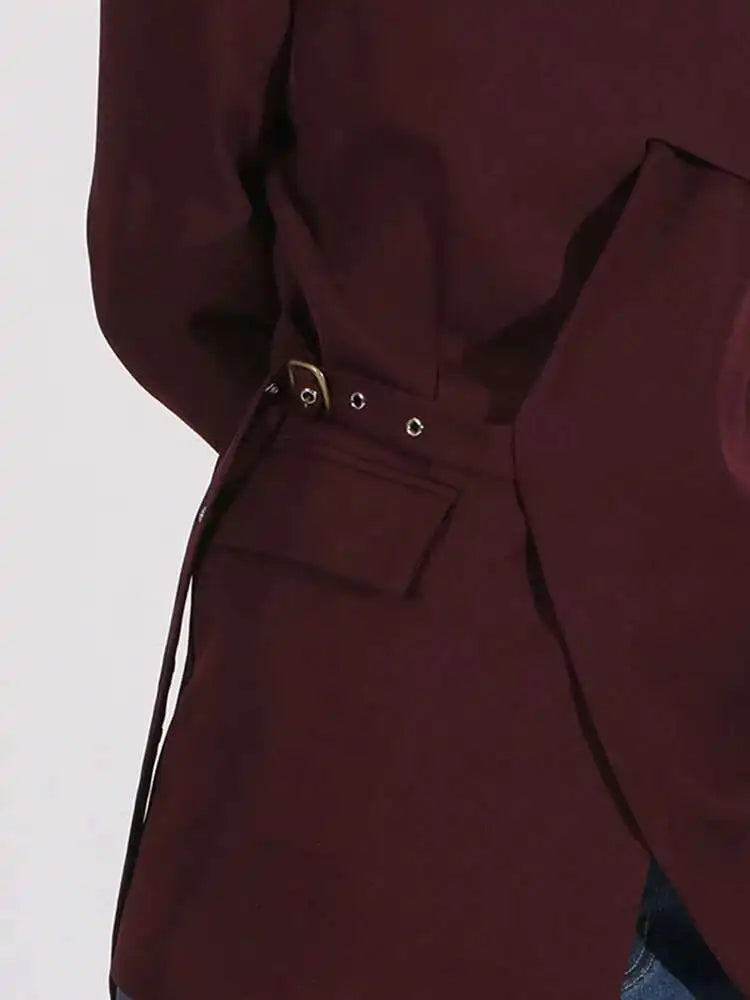 Blazer asymétrique à taille ceinturée, design unique et tendance pour le printemps