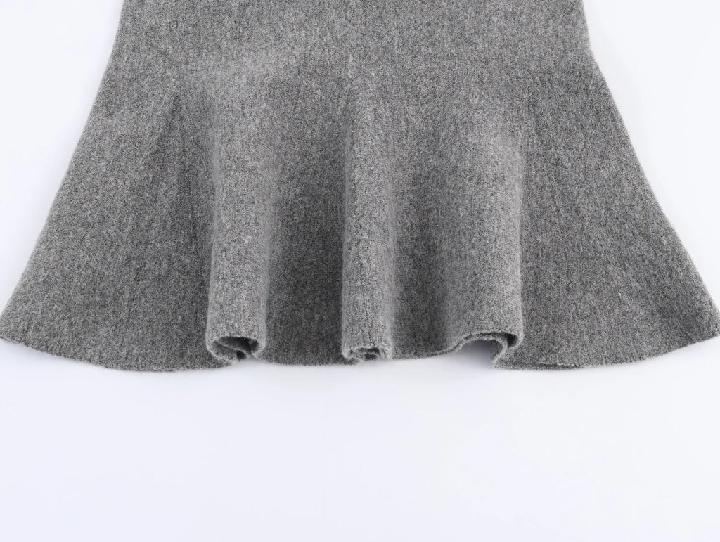 Ensemble jupe & pull gris texturé - chic d'automne