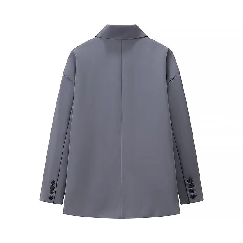 Manteau blazer uni pour femme, col à revers, manches longues, avec poches, fermeture un bouton