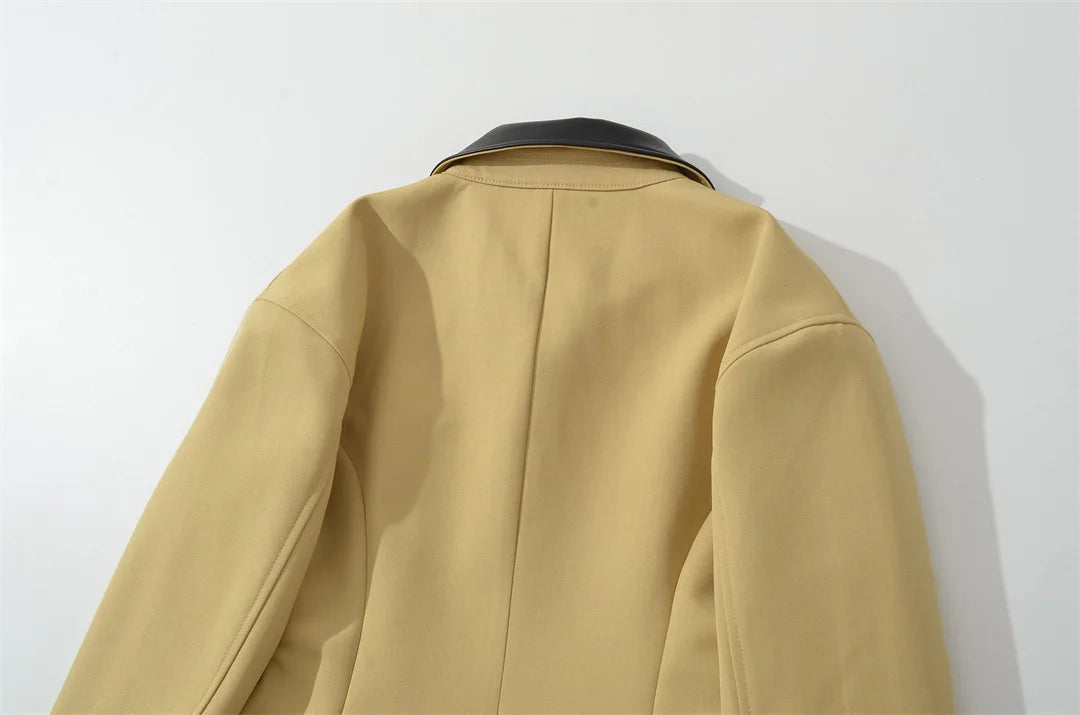 Veste femme unie, décontractée, à col à revers, avec fermeture zippée et poches, coupe cintrée, confortable, élégante, premium, style rétro