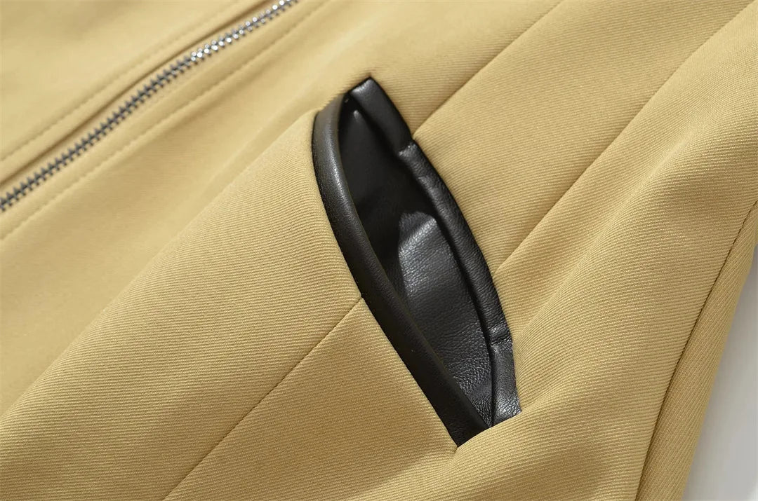 Veste femme unie, décontractée, à col à revers, avec fermeture zippée et poches, coupe cintrée, confortable, élégante, premium, style rétro