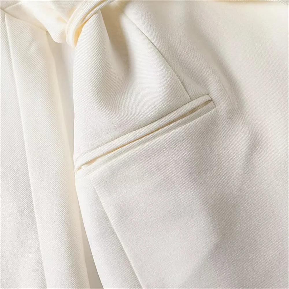 Blazer femme à manches longues avec ceinture polyvalente + pantalon plissé taille haute tendance – Style décontracté et moderne.