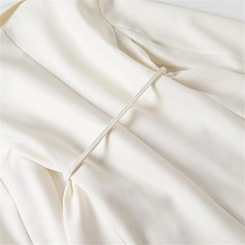 Blazer femme à manches longues avec ceinture polyvalente + pantalon plissé taille haute tendance – Style décontracté et moderne.