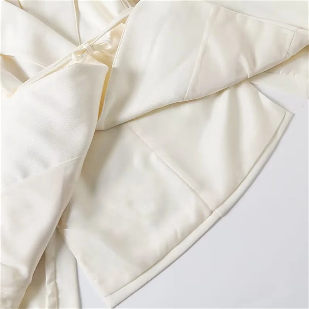 Blazer femme à manches longues avec ceinture polyvalente + pantalon plissé taille haute tendance – Style décontracté et moderne.