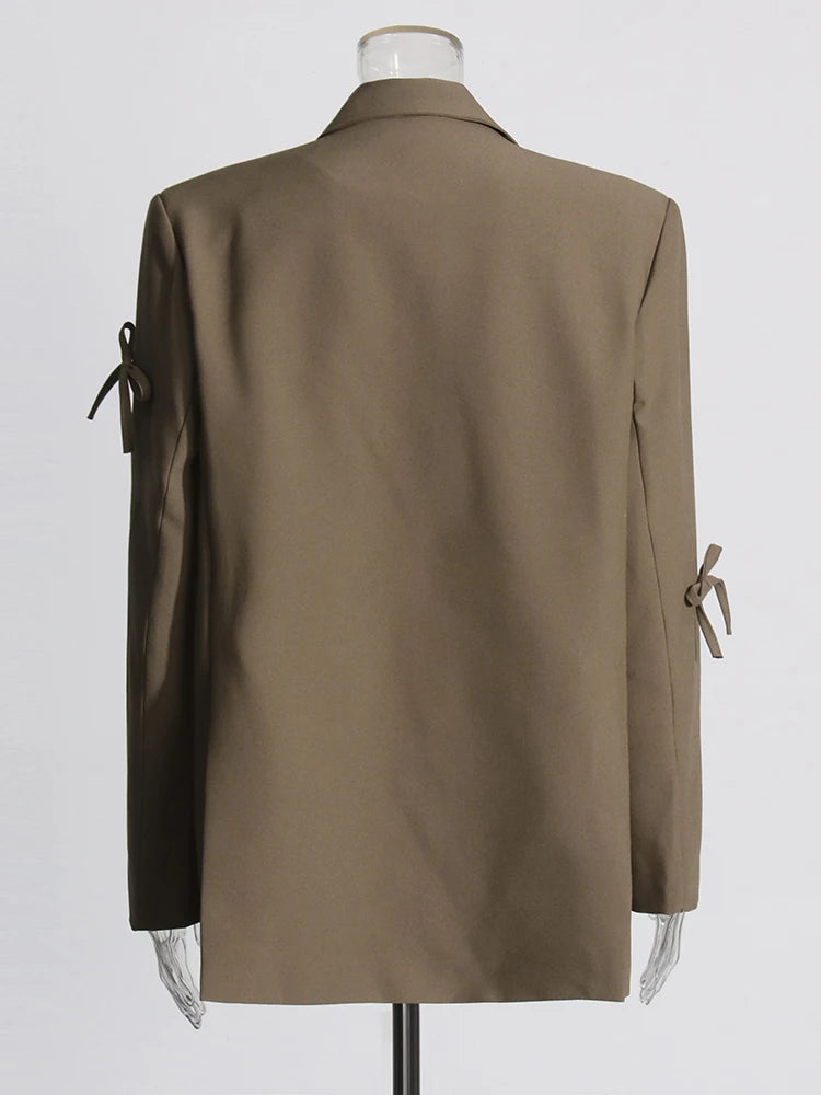 Blazer femme patchwork à nœuds, chic et raffiné pour toutes occasions