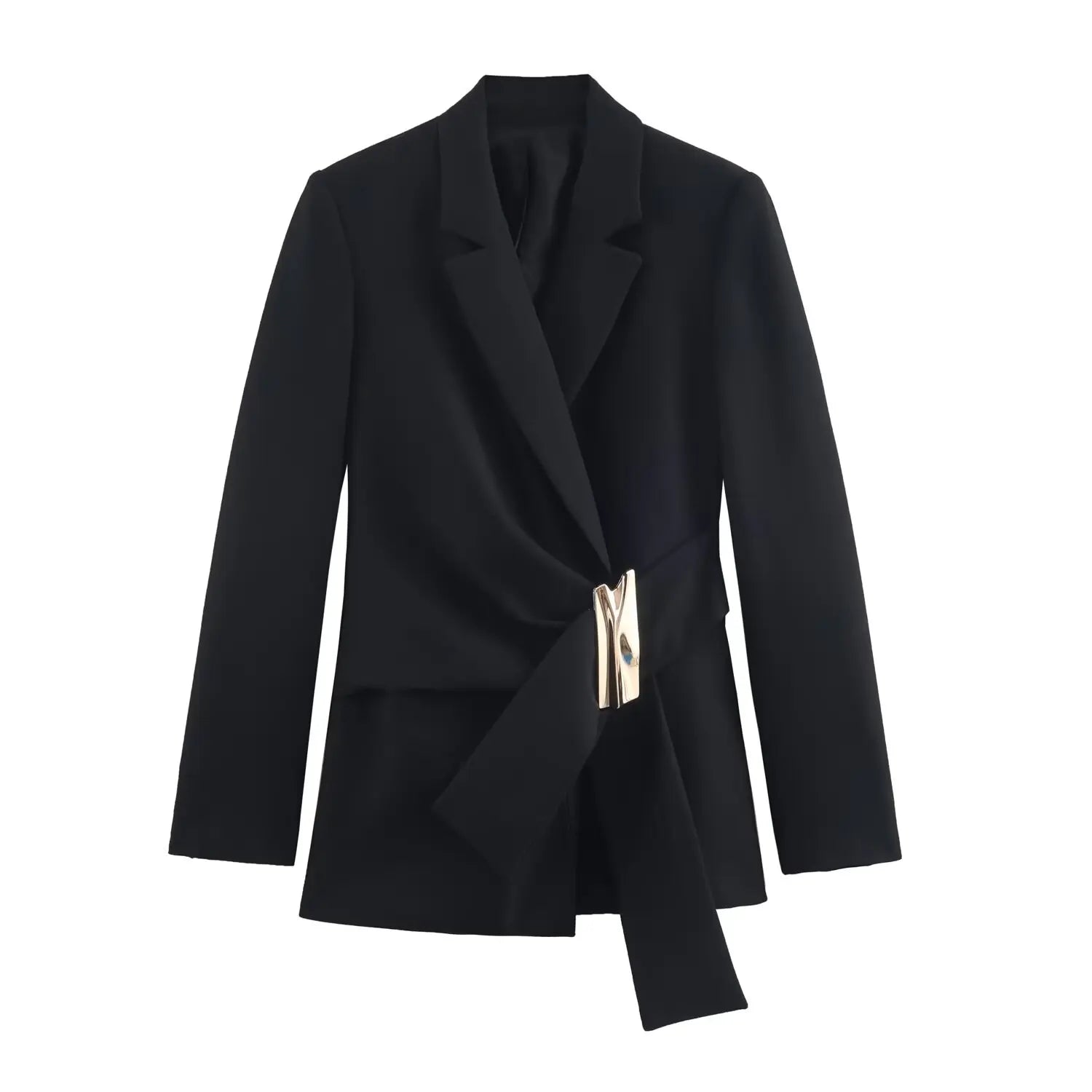 Ensemble femme 2 pièces – Blazer à manches longues avec boucle + pantalon droit – Tenue chic et élégante.