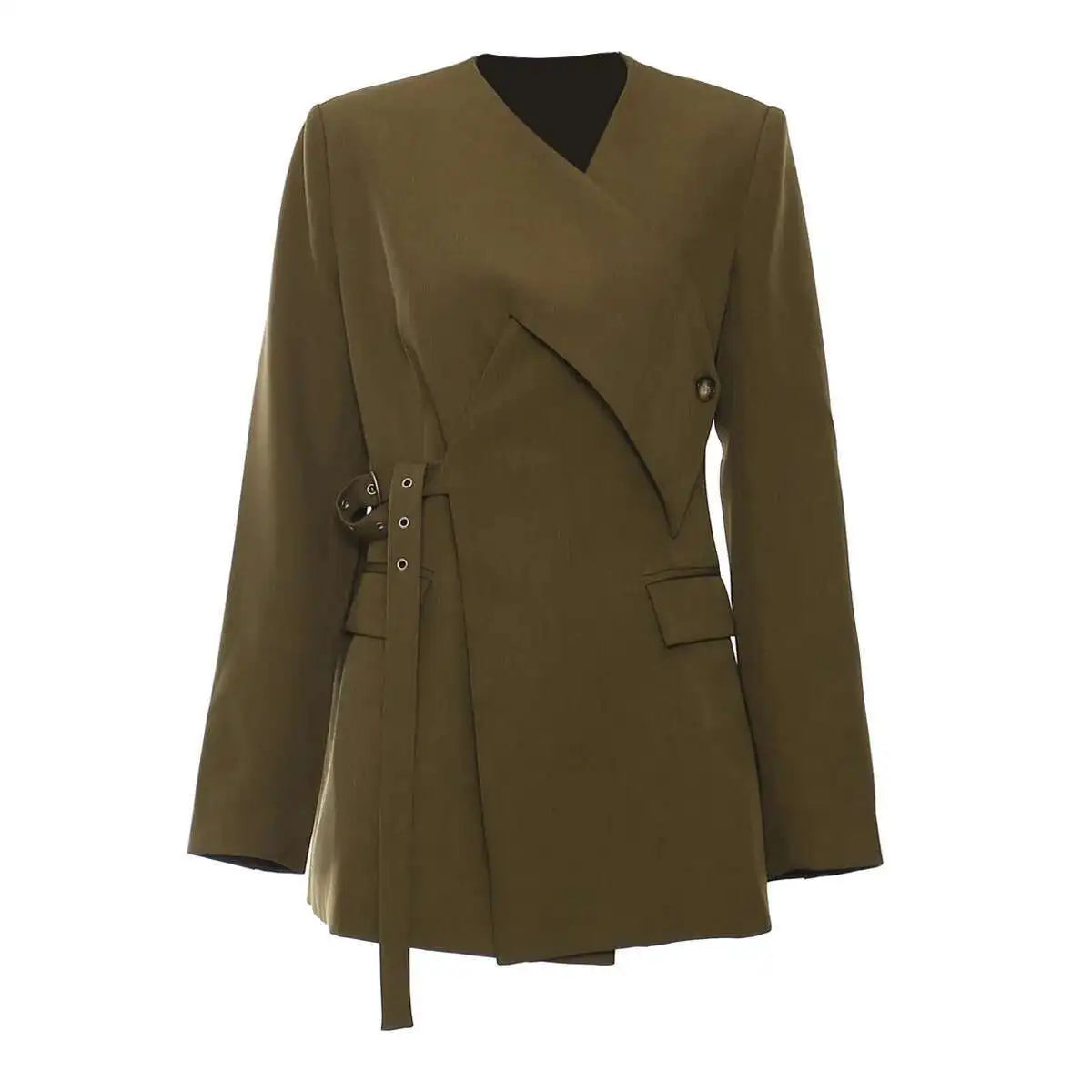 Blazer asymétrique à taille ceinturée, design unique et tendance pour le printemps